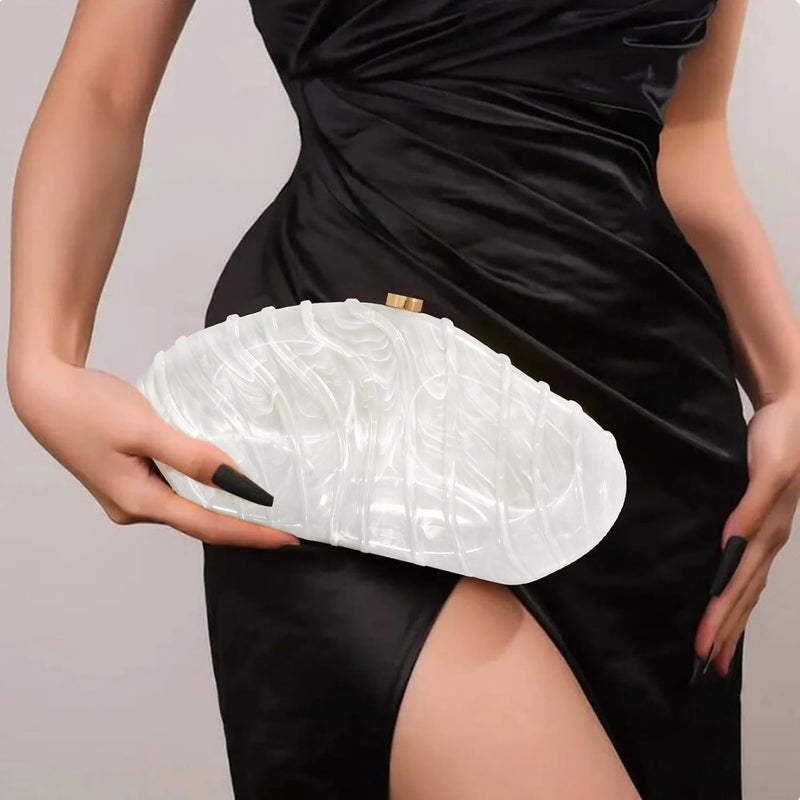 NEWROGENG Acrylic Clutch Purse for Women Evening Bag, Irregular Shell Acrylic Purse Box Clutch with Chain for Party Wedding Prom - Image 2